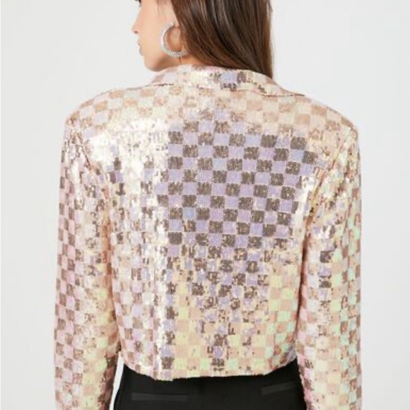 Forever 21 Sequin Checkered Cropped Blazer XS - Picture 6 of 11